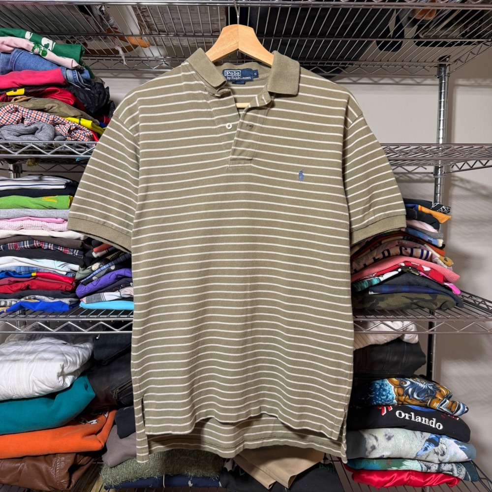 Polo Ralph Lauren Polo Mens S Olive Green Striped Short Sleeve Classic Pique